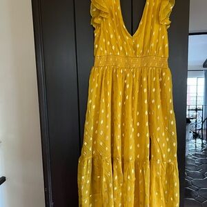 Lulu's Mustard Dress with gold poka dots